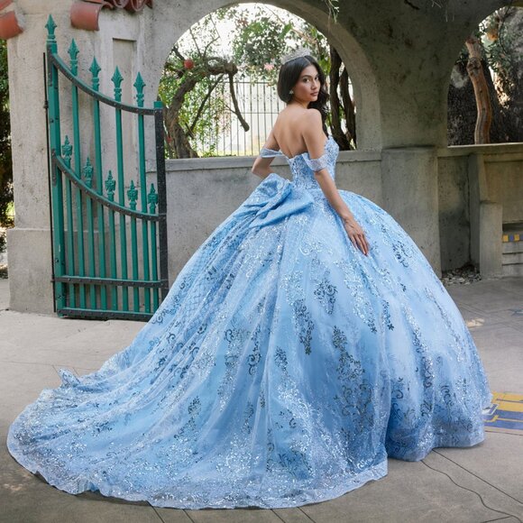 New Powder Blue Sequins Embellished Long Quinceanera Gown w/ Back Bow JT1510H - Picture 6 of 8